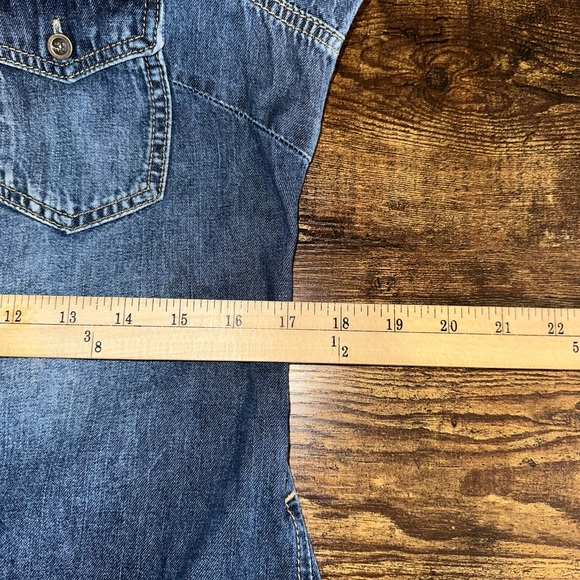 Wash Lab Women's Small Blue Cotton Long Sleeve Denim Maxi Raw Hem Shirtdress - Picture 6 of 12